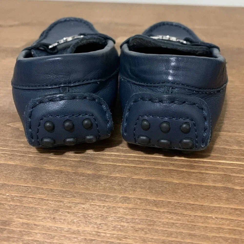 Kids Navy Blue‎ Leather Medusa Head Loafers Driving Shoes Size 26 EU 9-9.5 US